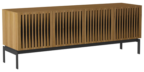 Natural Walnut Veneer and Black Perforated Steel with Black Steel (Tempo) | BDI Elements 4 Door Storage Cainet | Valley Ridge Furniture