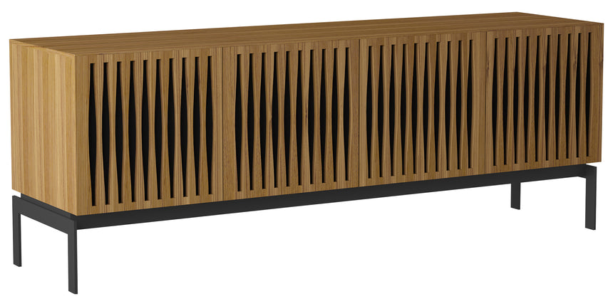 Natural Walnut Veneer and Black Perforated Steel with Black Steel (Tempo) | BDI Elements 4 Door Storage Cainet | Valley Ridge Furniture
