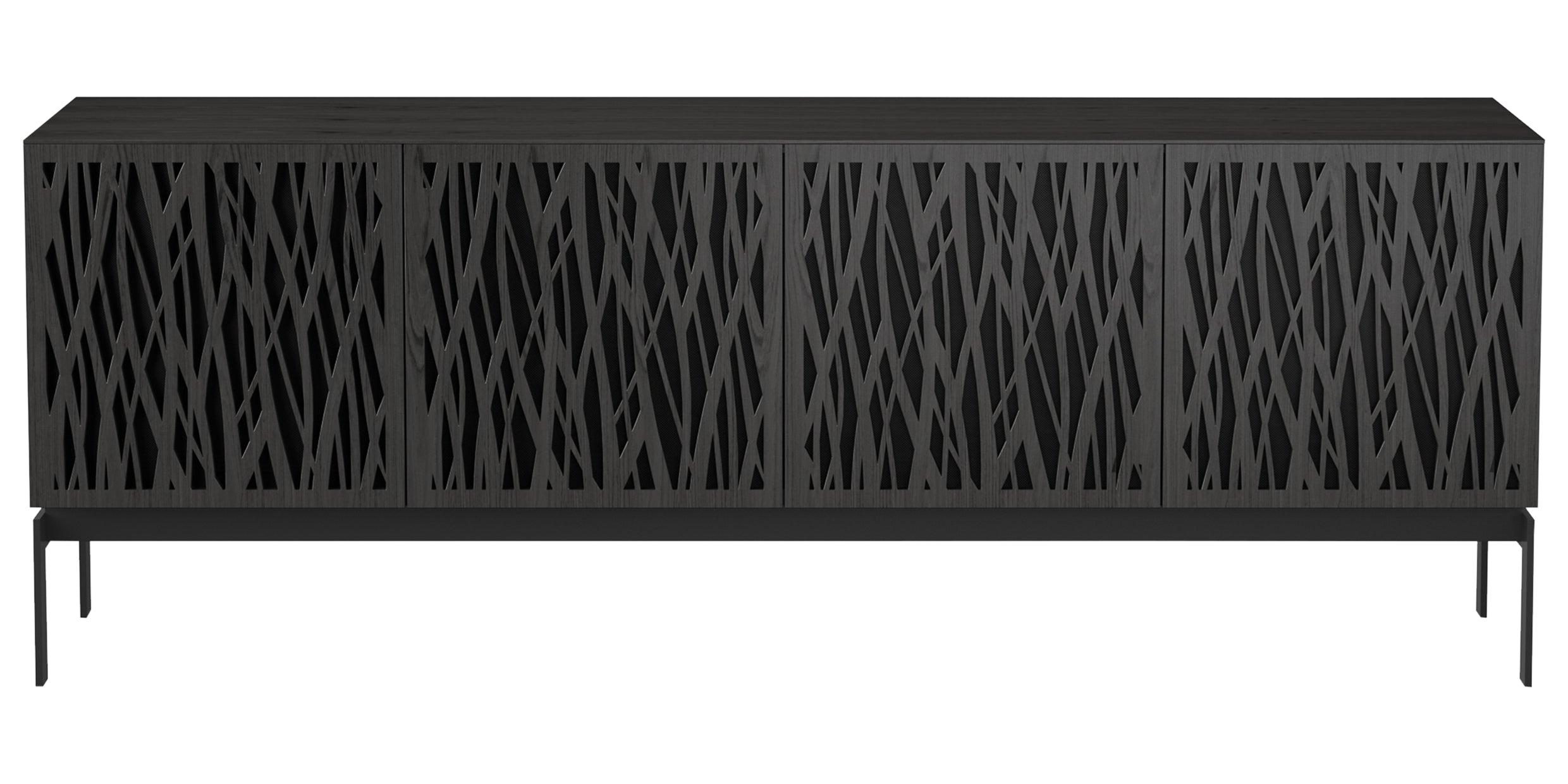 Charcoal Ash Veneer &amp; Black Perforated Steel with Black Steel (Wheat) | BDI Elements 4 Door Storage Cabinet | Valley Ridge Furniture