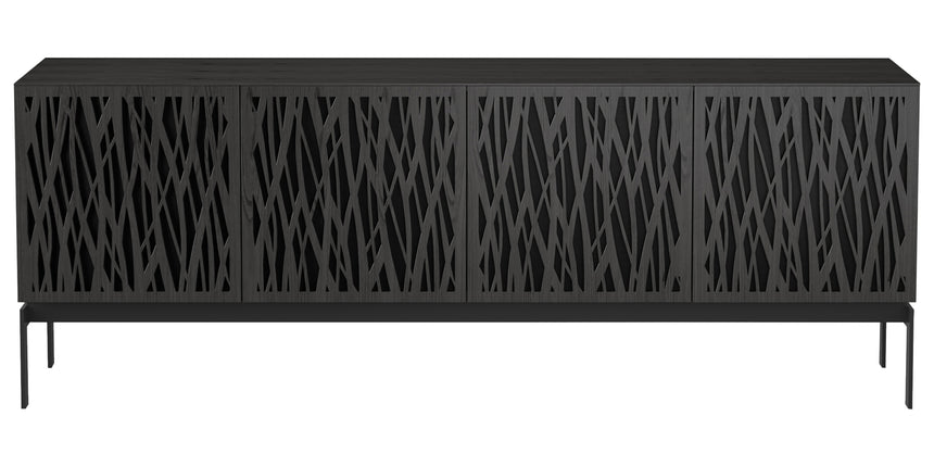 Charcoal Ash Veneer and Black Perforated Steel with Black Steel (Wheat) | BDI Elements 4 Door Storage Cabinet | Valley Ridge Furniture