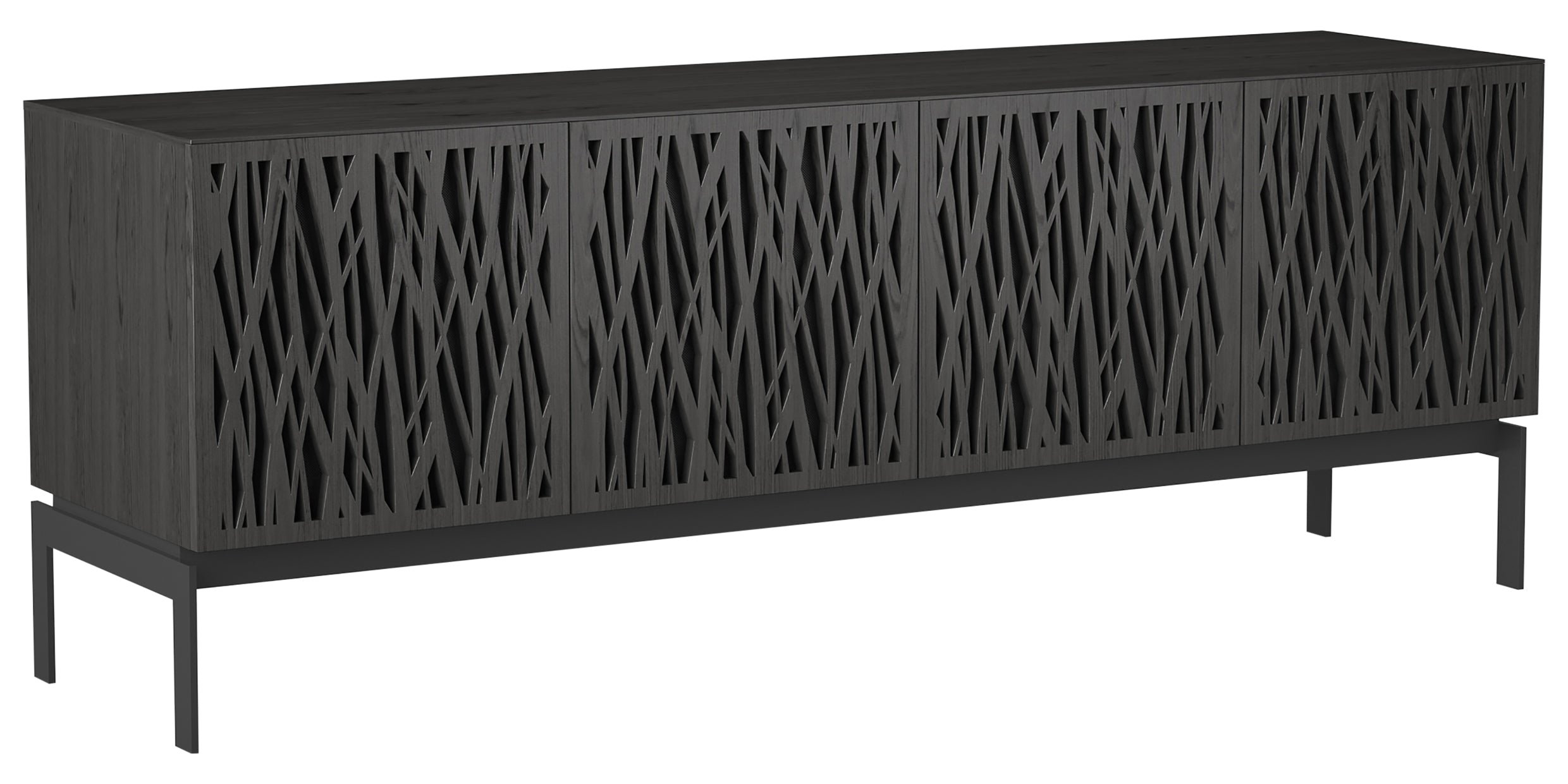 Charcoal Ash Veneer &amp; Black Perforated Steel with Black Steel (Wheat) | BDI Elements 4 Door Storage Cabinet | Valley Ridge Furniture