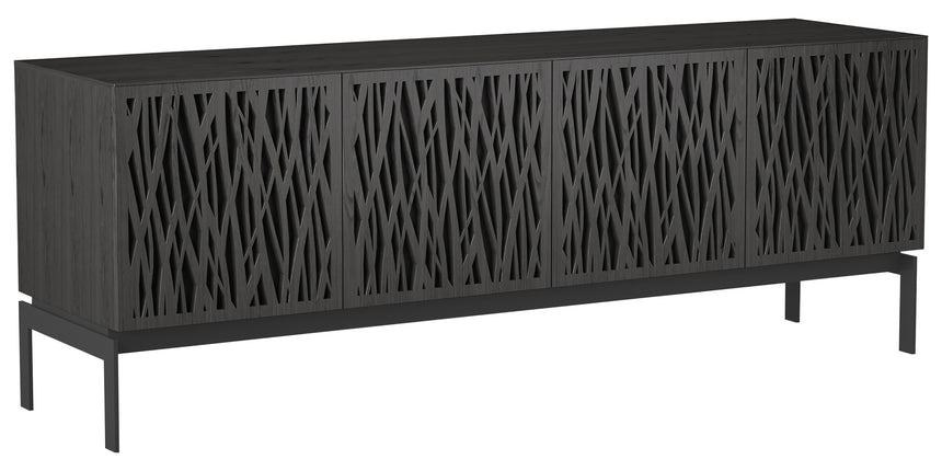 Charcoal Ash Veneer and Black Perforated Steel with Black Steel (Wheat) | BDI Elements 4 Door Storage Cabinet | Valley Ridge Furniture