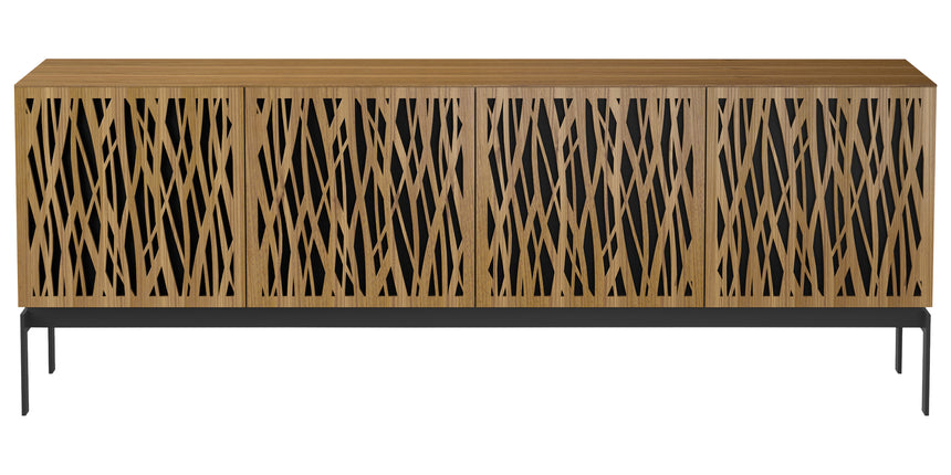 Natural Walnut Veneer and Black Perforated Steel with Black Steel (Wheat) | BDI Elements 4 Door Storage Cainet | Valley Ridge Furniture