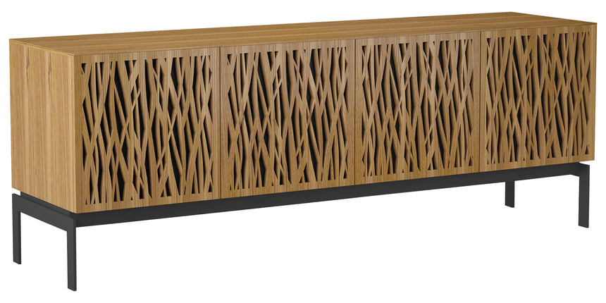 Natural Walnut Veneer and Black Perforated Steel with Black Steel (Wheat) | BDI Elements 4 Door Storage Cainet | Valley Ridge Furniture