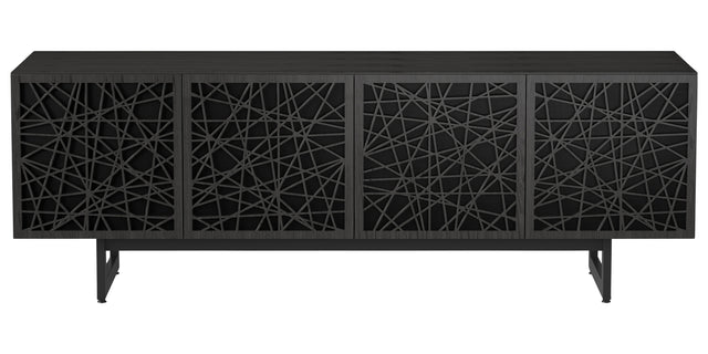 Charcoal Ash Veneer and Black Perforated Steel with Black Steel (Ricochet) | BDI Elements Media Chest | Valley Ridge Furniture