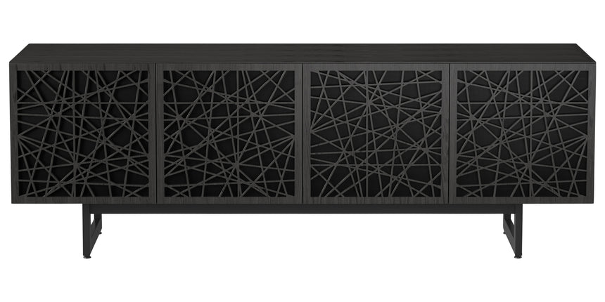 Charcoal Ash Veneer and Black Perforated Steel with Black Steel (Ricochet) | BDI Elements Media Chest | Valley Ridge Furniture