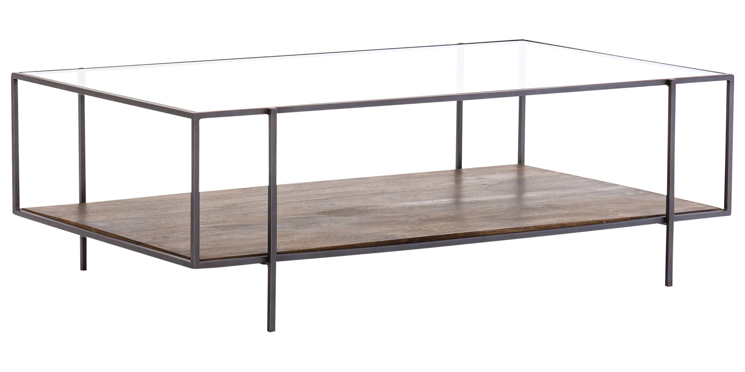Aged Brown Mango & Tempered Glass with Dark Iron | Byron Coffee Table | Valley Ridge Furniture