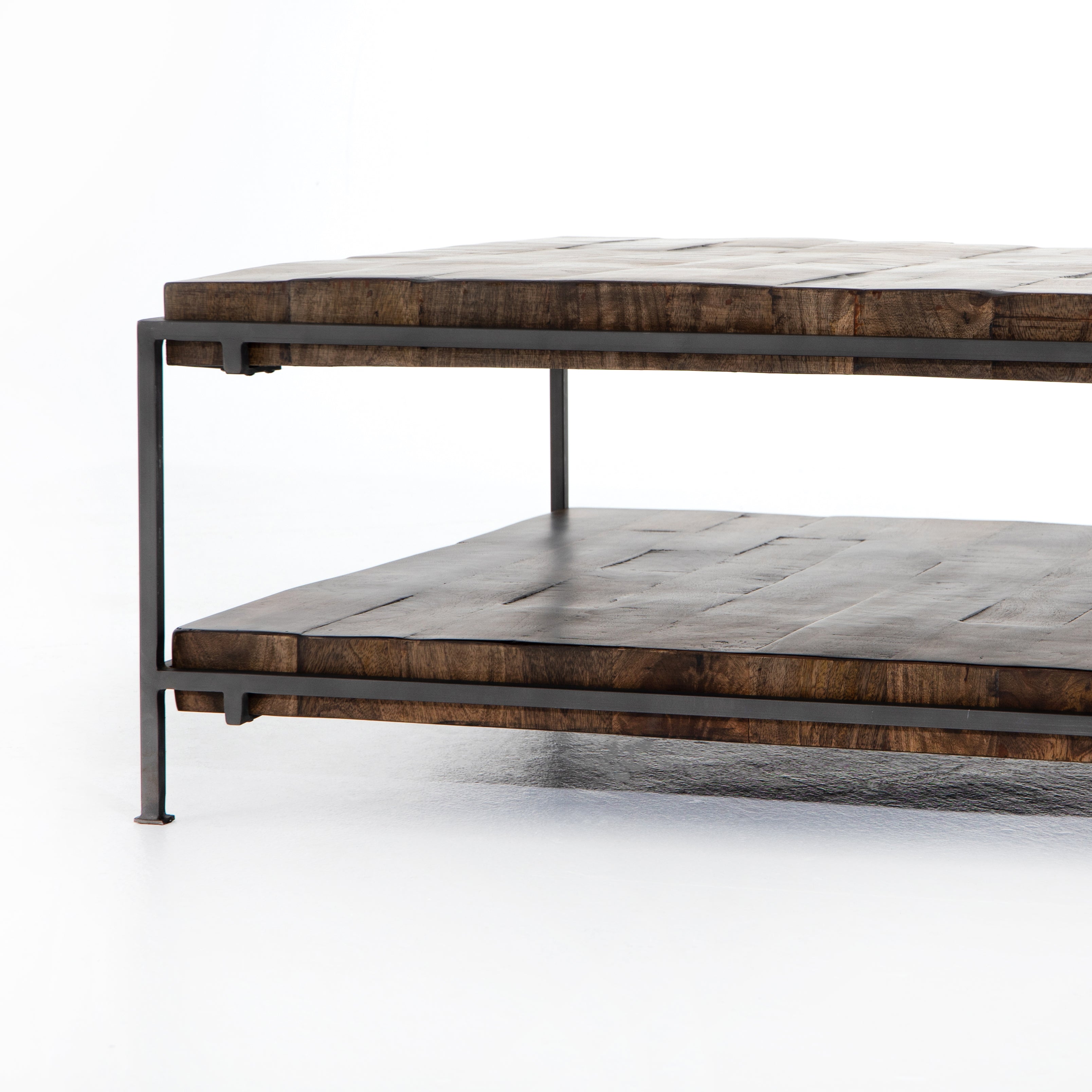 Weathered Hickory &amp; Gunmetal Iron | Simien Square Coffee Table | Valley Ridge Furniture