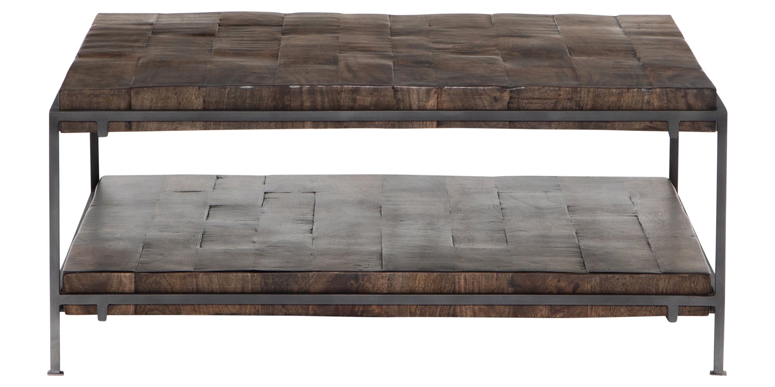 Weathered Hickory &amp; Gunmetal Iron | Simien Square Coffee Table | Valley Ridge Furniture