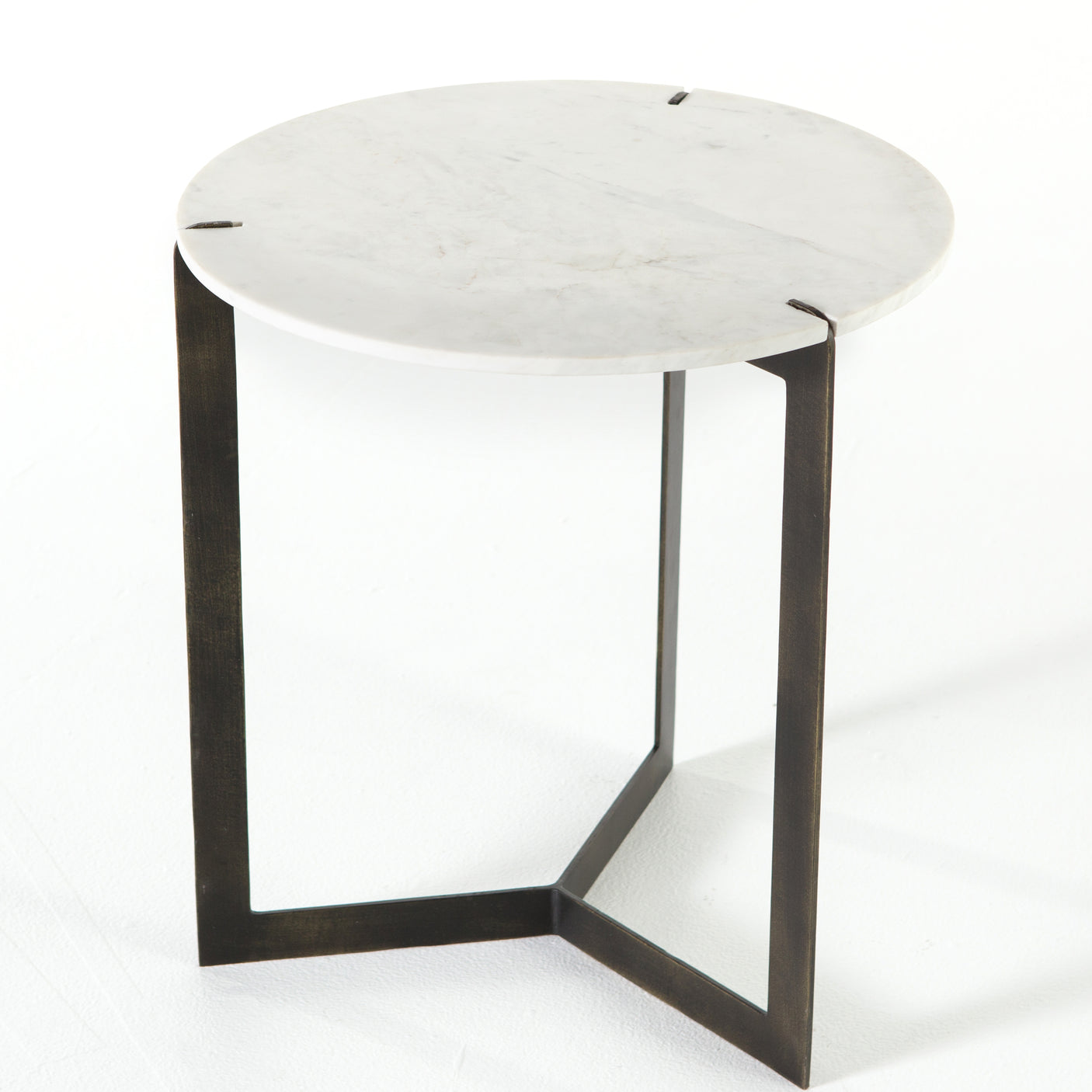 Polished White Marble with Hammered Brass Iron | Kiva End Table | Valley Ridge Furniture