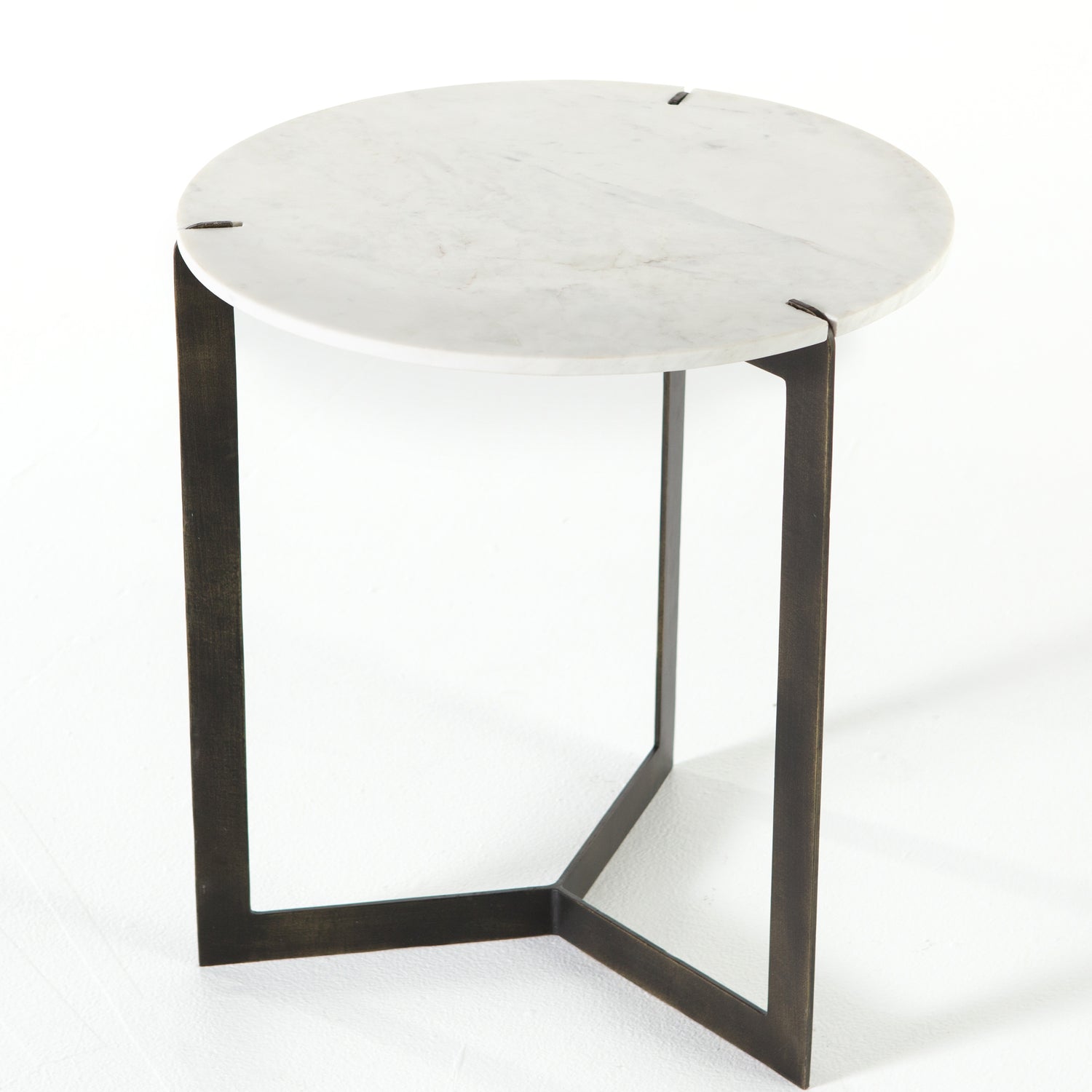 Polished White Marble with Hammered Brass Iron | Kiva End Table | Valley Ridge Furniture