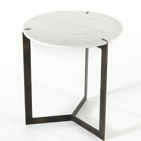 Polished White Marble with Hammered Brass Iron | Kiva End Table | Valley Ridge Furniture