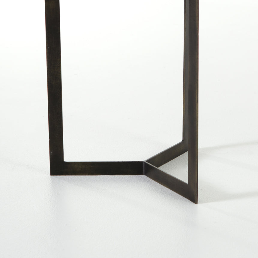 Polished White Marble with Hammered Brass Iron | Kiva End Table | Valley Ridge Furniture