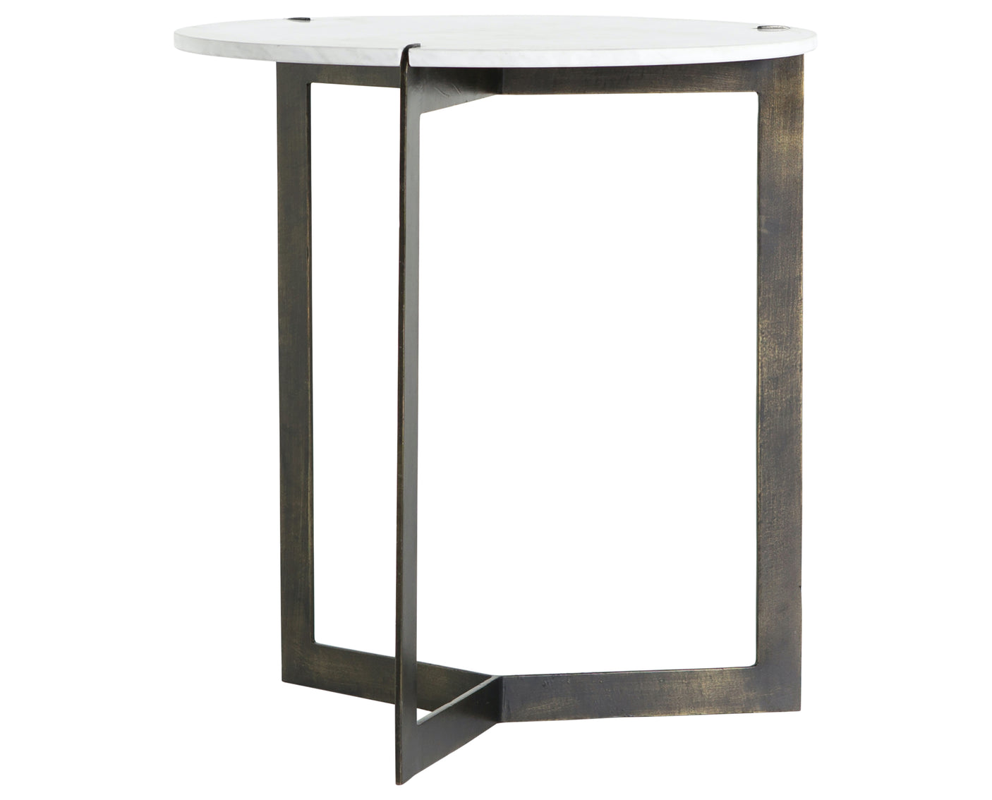 Polished White Marble with Hammered Brass Iron | Kiva End Table | Valley Ridge Furniture