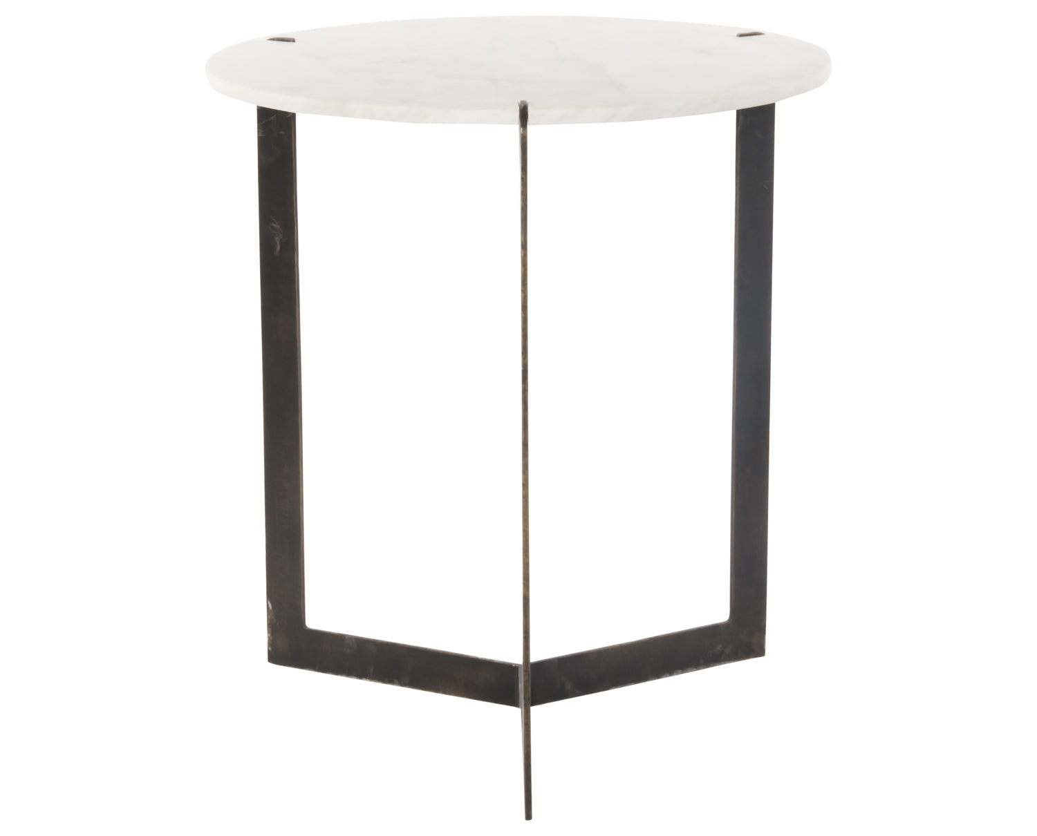 Polished White Marble with Hammered Brass Iron | Kiva End Table | Valley Ridge Furniture