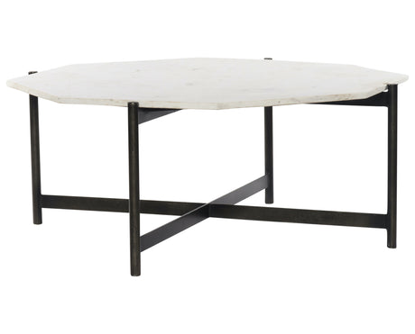 Polished White Marble with Hammered Grey Iron | Adair Coffee Table | Valley Ridge Furniture