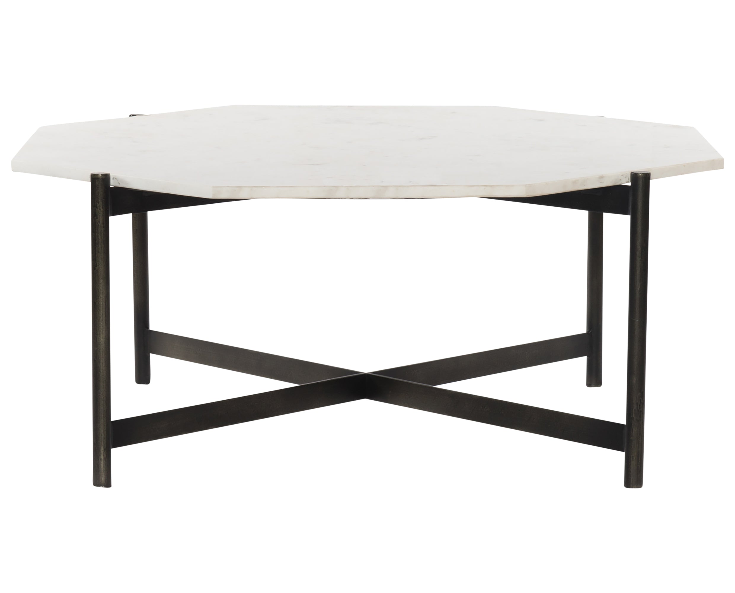 Polished White Marble with Hammered Grey Iron | Adair Coffee Table | Valley Ridge Furniture