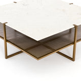Polished White Marble with Antique Brass Iron | Olivia Square Coffee Table | Valley Ridge Furniture