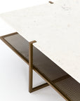 Polished White Marble with Antique Brass Iron | Olivia Square Coffee Table | Valley Ridge Furniture
