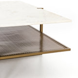Polished White Marble with Antique Brass Iron | Olivia Square Coffee Table | Valley Ridge Furniture