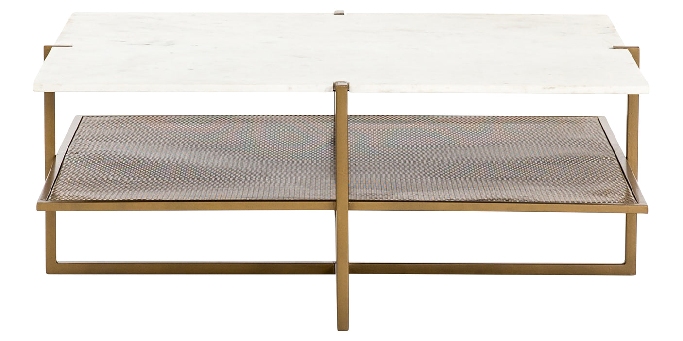 Polished White Marble with Antique Brass Iron | Olivia Square Coffee Table | Valley Ridge Furniture