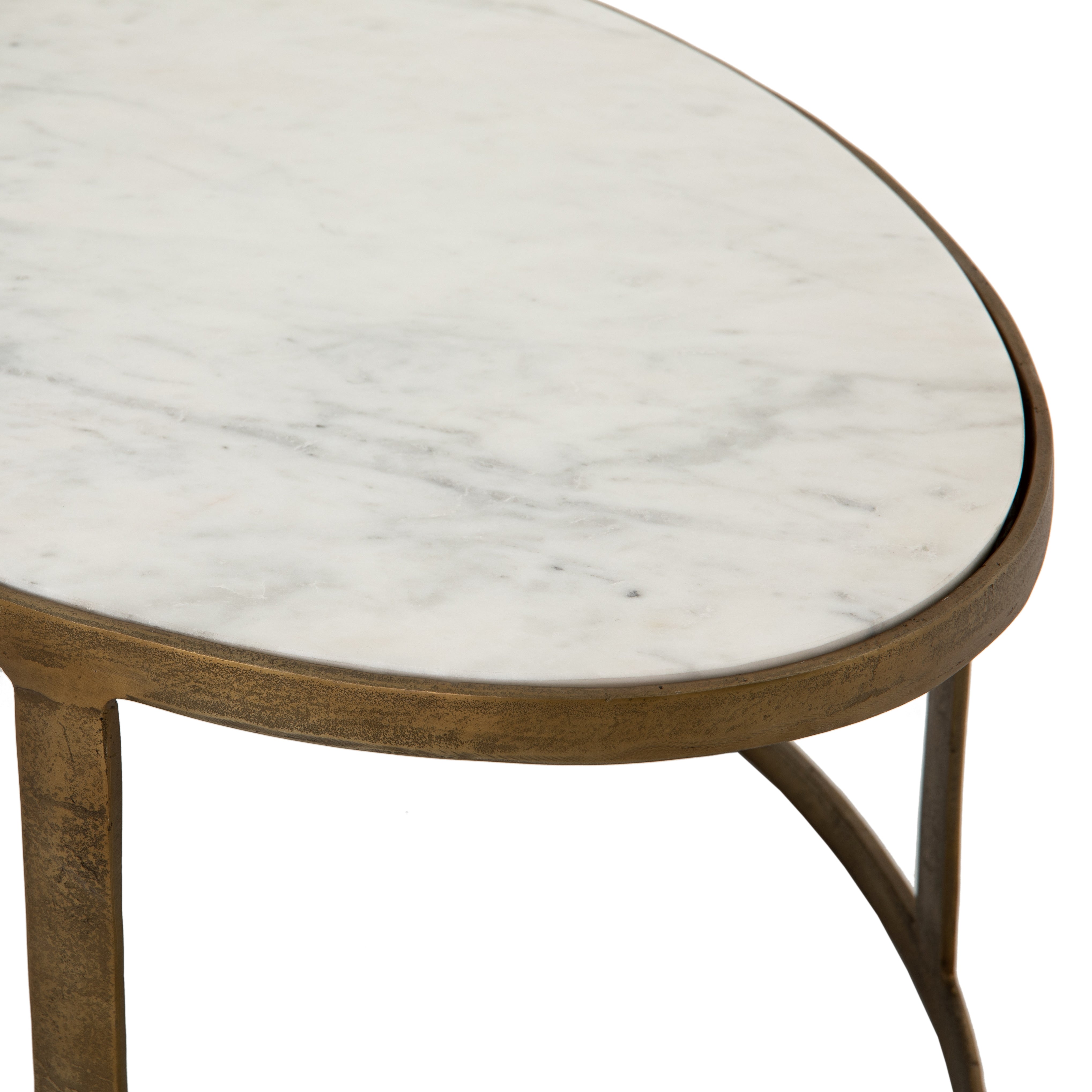 Polished White Marble & Tempered Glass with Raw Brass | Calder Nesting Coffee Table | Valley Ridge Furniture