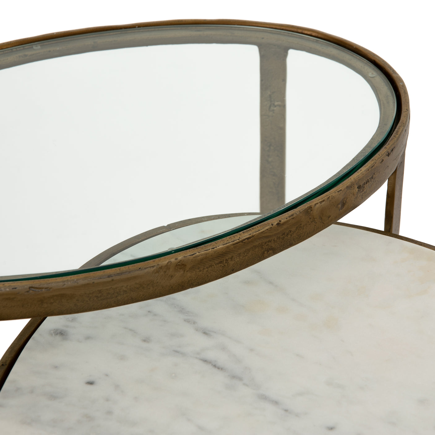 Polished White Marble & Tempered Glass with Raw Brass | Calder Nesting Coffee Table | Valley Ridge Furniture