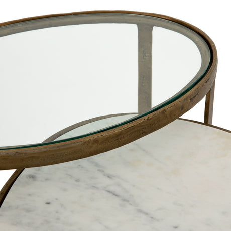 Polished White Marble & Tempered Glass with Raw Brass | Calder Nesting Coffee Table | Valley Ridge Furniture