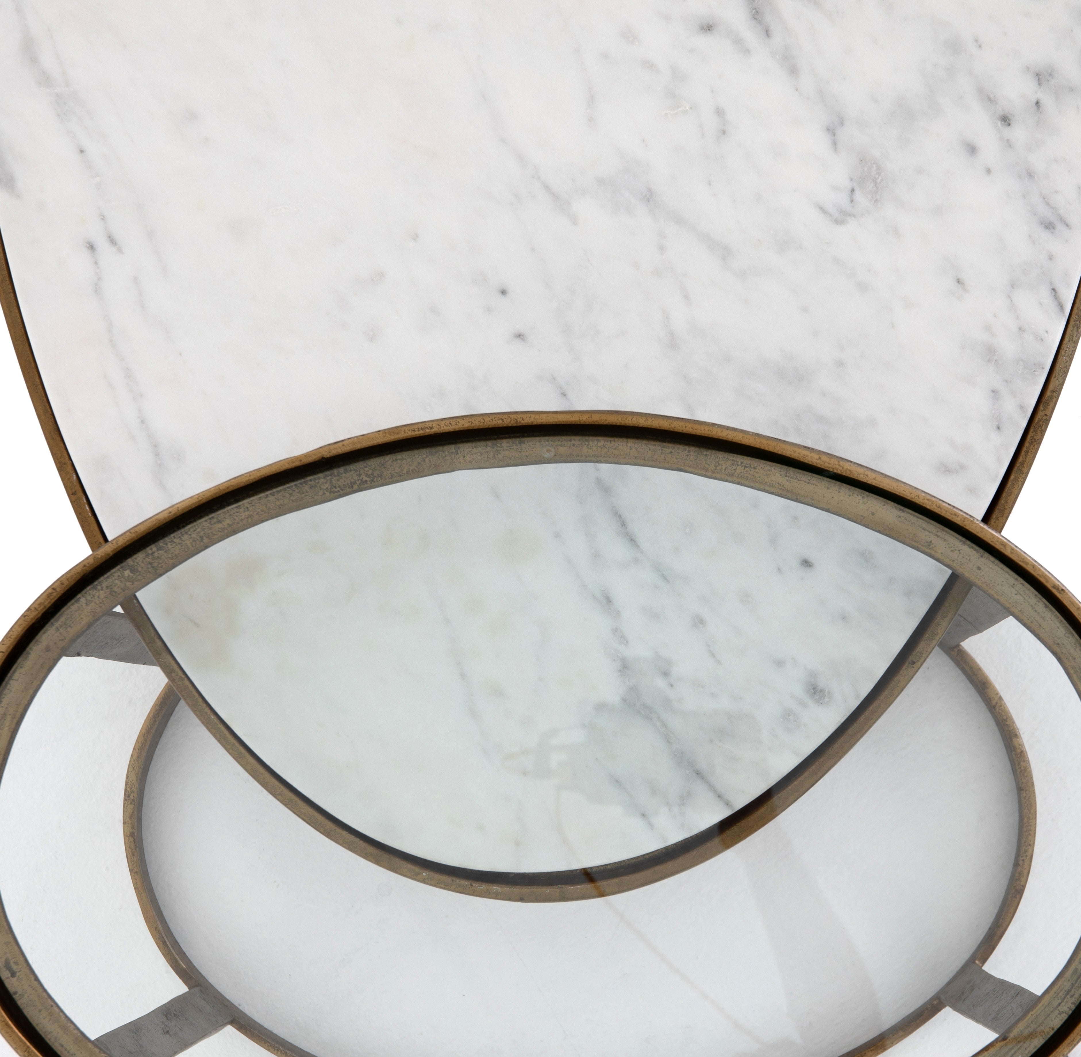 Polished White Marble &amp; Tempered Glass with Raw Brass | Calder Nesting Coffee Table | Valley Ridge Furniture
