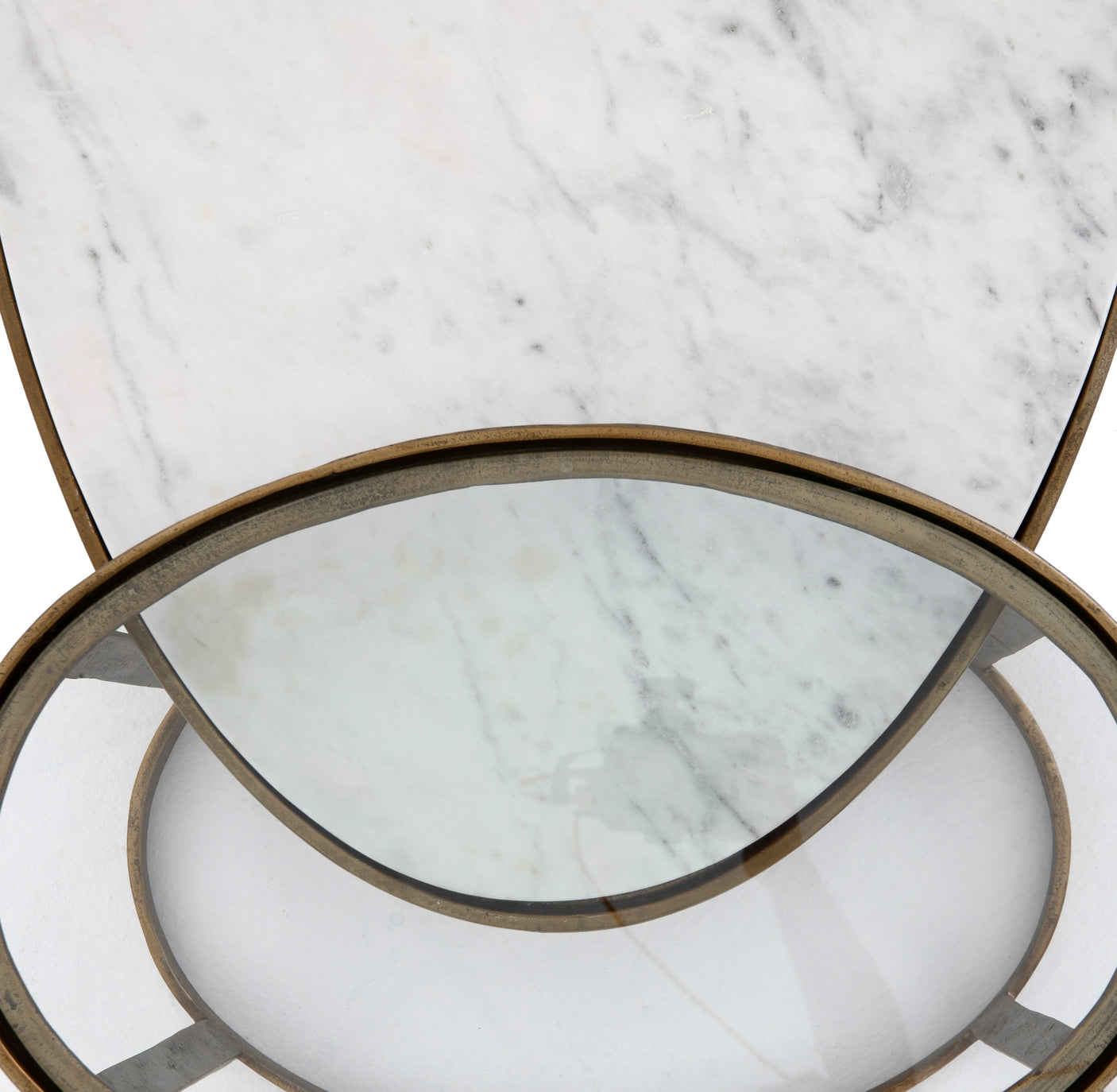 Polished White Marble & Tempered Glass with Raw Brass | Calder Nesting Coffee Table | Valley Ridge Furniture