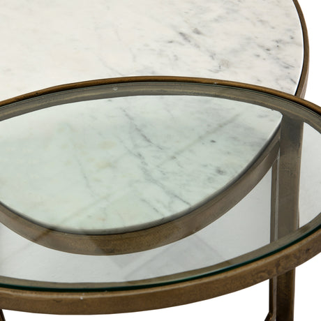 Polished White Marble & Tempered Glass with Raw Brass | Calder Nesting Coffee Table | Valley Ridge Furniture