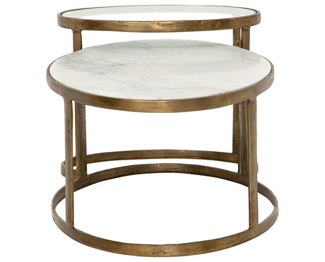 Polished White Marble & Tempered Glass with Raw Brass | Calder Nesting Coffee Table | Valley Ridge Furniture