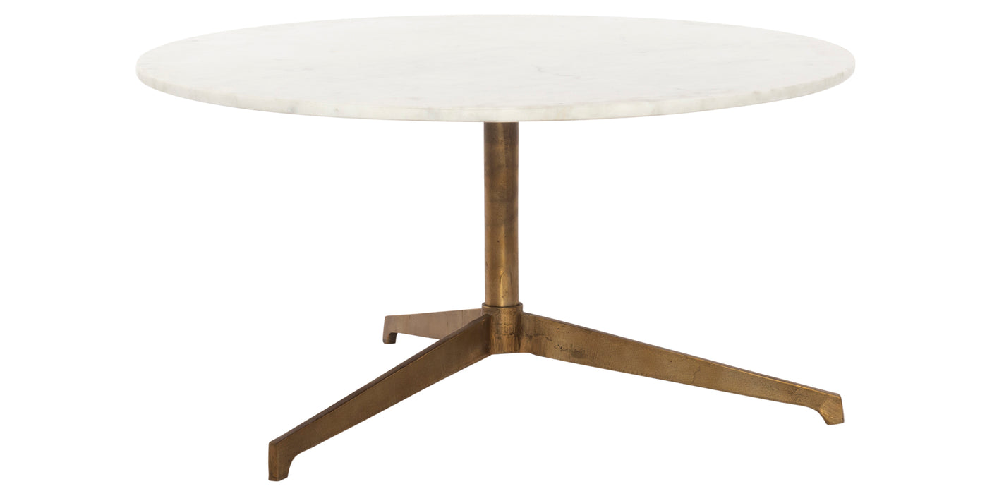Polished White Marble with Raw Brass | Helen Round Coffee Table | Valley Ridge Furniture