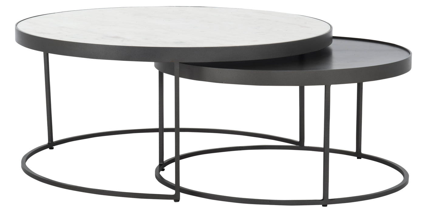 Polished White Marble with Gunmetal Iron | Evelyn Round Nesting Coffee Table | Valley Ridge Furniture