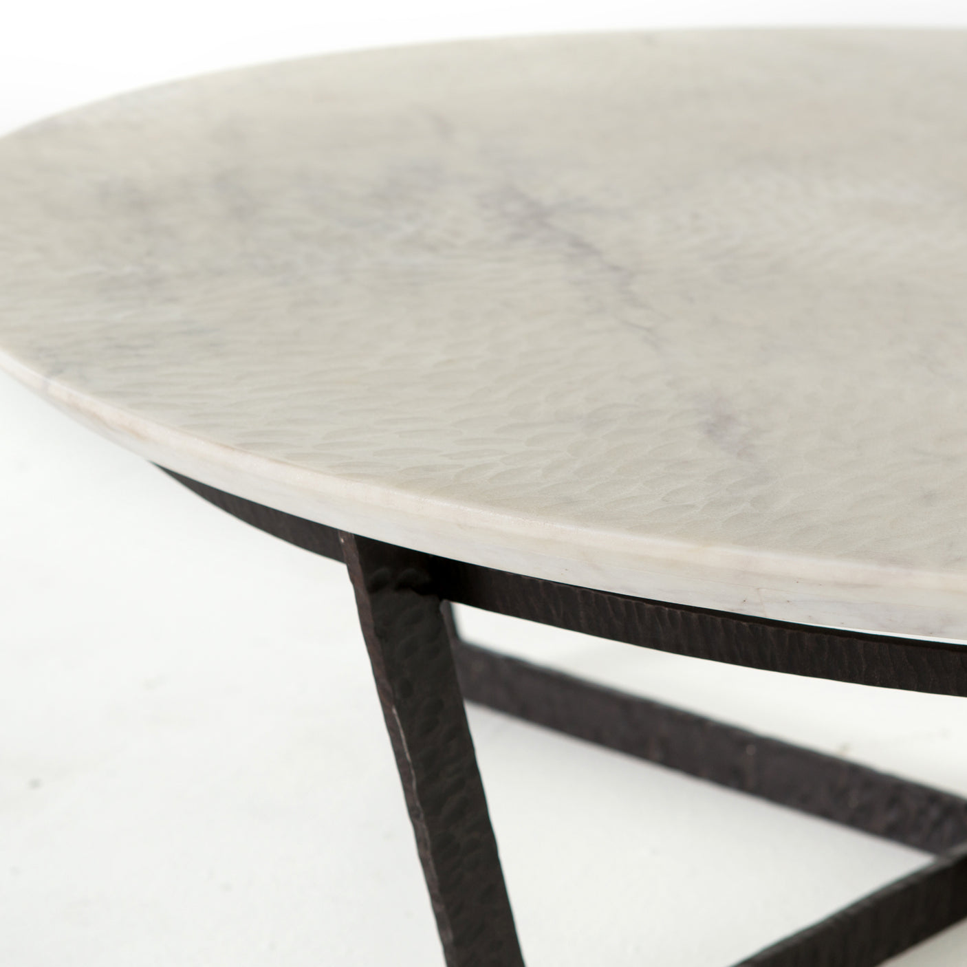 Sandblasted White Marble with Rustic Fossil Iron | Felix Round Coffee Table | Valley Ridge Furniture