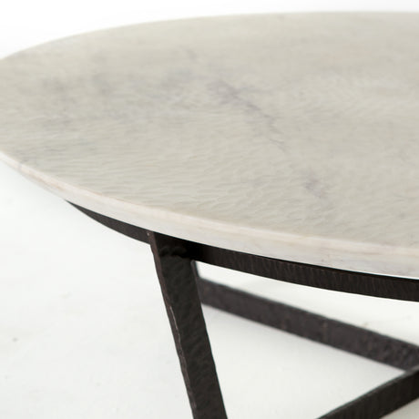 Sandblasted White Marble with Rustic Fossil Iron | Felix Round Coffee Table | Valley Ridge Furniture