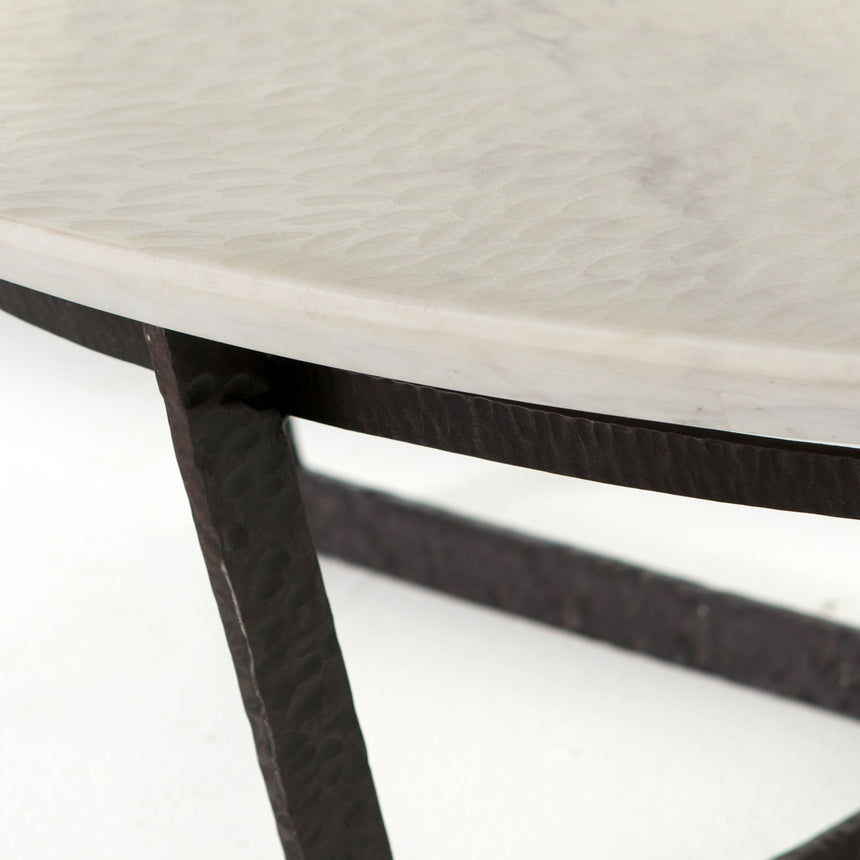 Sandblasted White Marble with Rustic Fossil Iron | Felix Round Coffee Table | Valley Ridge Furniture