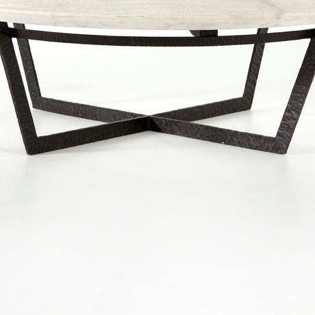 Sandblasted White Marble with Rustic Fossil Iron | Felix Round Coffee Table | Valley Ridge Furniture
