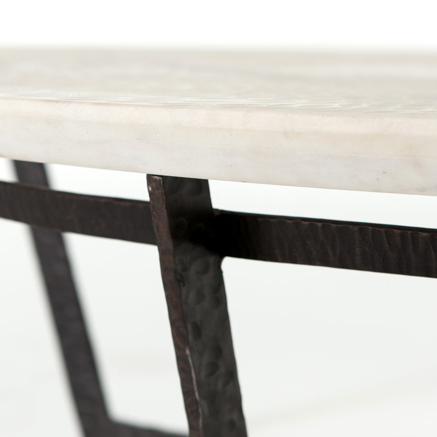 Sandblasted White Marble with Rustic Fossil Iron | Felix Round Coffee Table | Valley Ridge Furniture