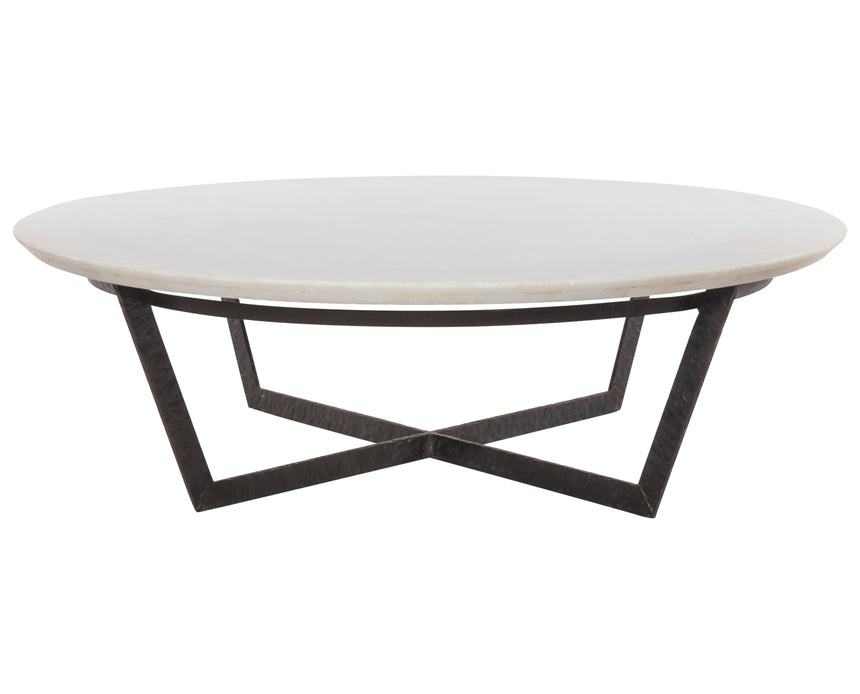 Sandblasted White Marble with Rustic Fossil Iron | Felix Round Coffee Table | Valley Ridge Furniture