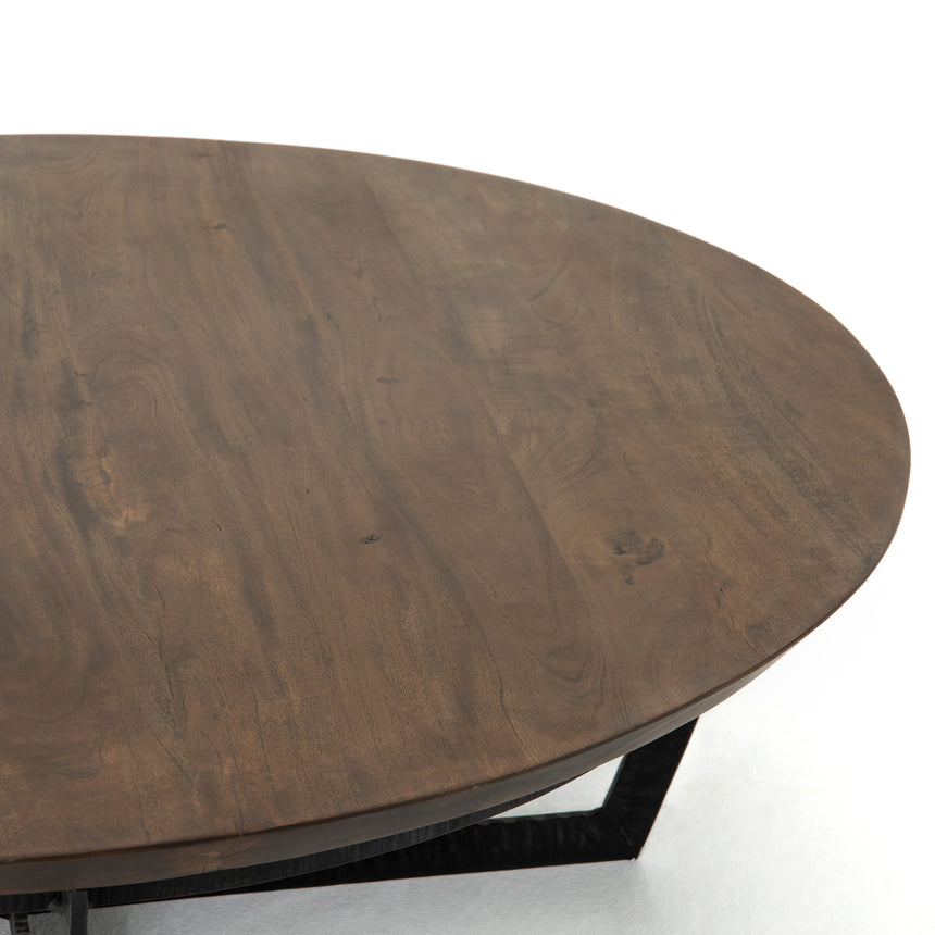 Light Tanner Brown with Rustic Fossil Iron | Felix Round Coffee Table | Valley Ridge Furniture