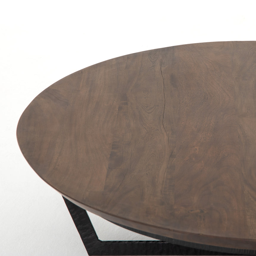 Light Tanner Brown with Rustic Fossil Iron | Felix Round Coffee Table | Valley Ridge Furniture
