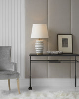 Antiqued White Ceramic & Linen | Phoebe Stacked Table Lamp | Valley Ridge Furniture