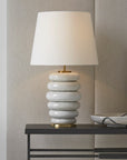 Antiqued White Ceramic & Linen | Phoebe Stacked Table Lamp | Valley Ridge Furniture