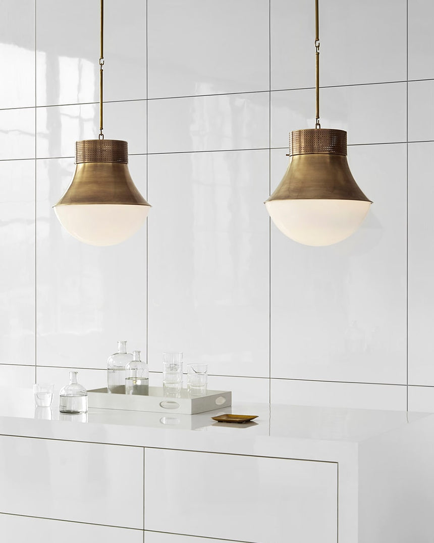 Antique-Burnished Brass & White Glass | Precision Large Pendant | Valley Ridge Furniture