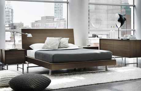 Praline on Walnut with Brushed Nickel Legs | Mobican Ophelia Low Double Dresser | Valley Ridge Furniture