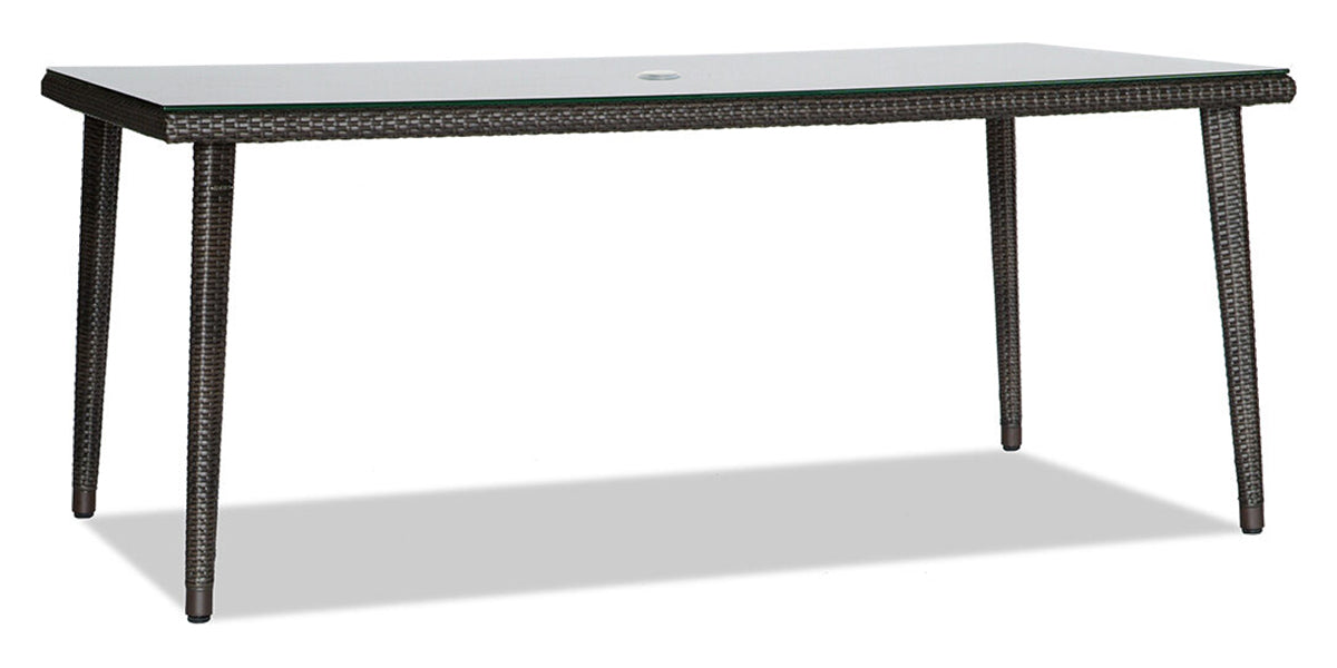 71in x 38in Rectangular Dining Table w/Clear Glass & Umbrella Hole | Ratana Palm Harbor Collection | Valley Ridge Furniture