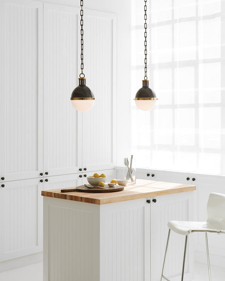 Bronze with Antique Brass & White Glass | Hicks Small Pendant | Valley Ridge Furniture