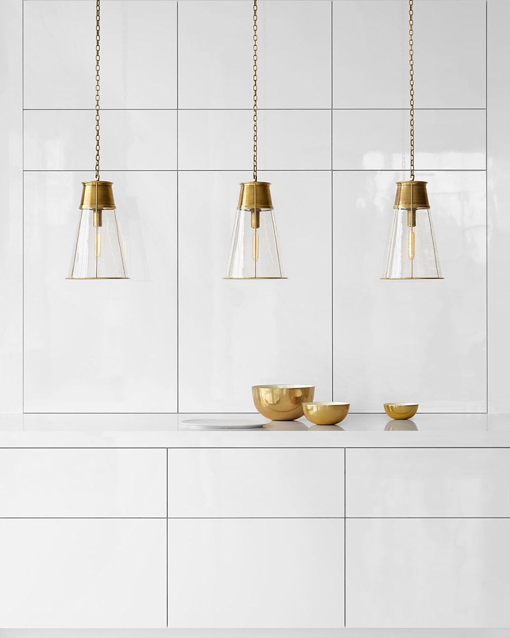 Hand-Rubbed Antique Brass & Clear Glass | Robinson Large Pendant | Valley Ridge Furniture