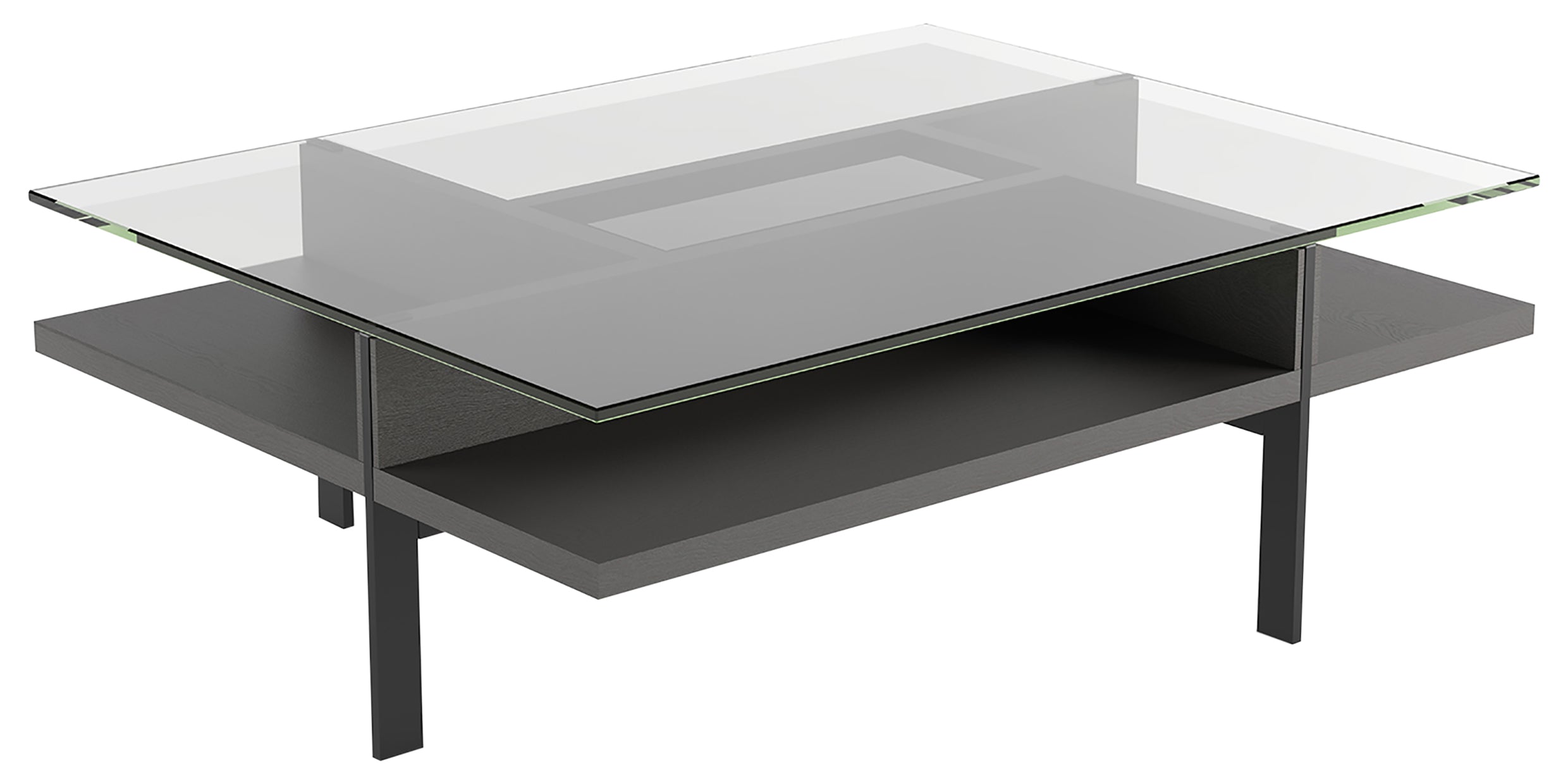 Charcoal Ash Veneer &amp; Polished Tempered Glass with Black Aluminum | BDI Terrace Rectangular Coffee Table | Valley Ridge Furniture